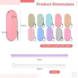 20 Sets Silicone Straws with Cases, Reusable Portable Drinking Straws with Keychains & Cleaning Brushes, Collapsible Foldable Travel Straws for Hot and Cold Drinks, 10 Colors