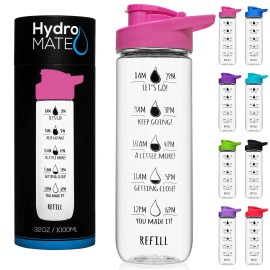 NatureWorks HydroMATE 32 oz Water Bottle with Time Markers Motivational 1 Liter