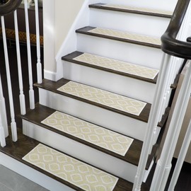 SussexHome Drop Design 9" X 28" Stair Treads - 70% Cotton Anti-Slip Carpet Strips for Indoor Stairs-Easy to Install with Double Adhesive Tape-Safe, Extra-Grip, 13-Pack-Banana Cream Yellow