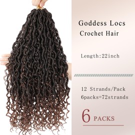BLUONASI Goddess Locs Hair Hook, 18 inch, New Goddess Faux Locs Crochet Hair for Black Women, River Locs Crochet Hair with Curly Ends (T30#, 22 inches) (Pack of 6))