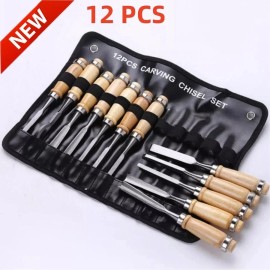 Unbranded 12 Pcs Wood Carving Hand Chisel Tool Set Professional Woodworking Gouges Steel