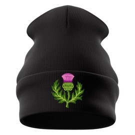 Purple Print House Embroidered Scottish Thistle Beanie Men Women Rugby Supporters Scotland Nations Hat, One Size, Black