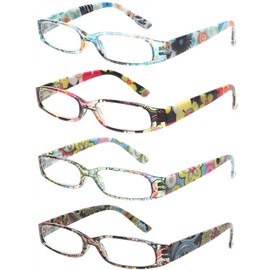 Kerecsen Women's Reading Glasses 4 Pairs Ladies Fashion Spring Hinge Readers (4 Pack Mix, 3.5)