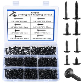 Jttxiu Wood Screws Assortment Set, 310 Pcs Self-Tapping Flat Head Screws, Phillip Head Screws Hardware, Carbon Steel Machine Screws for Furniture, Drywall, Door & Window Work (black)