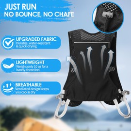 Carastek Running Vest for Men and Women with 2 Water Bottles, 500 ml, black