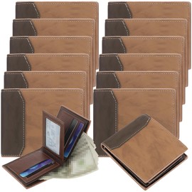 Paterr 12 Pcs Leather Photo Wallet for Men PU Leather Bifold Wallets with Pockets for DIY Christmas Gifts for Dad Husband Son(Brown, Light Coffee)
