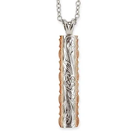 Aloha lokahi Hawaiian Jewelry Necklace, Surgical Stainless Steel, Double Plate, Scroll, Honu, Rose Gold, Pink, Flared Edge, Azuki Chain, Stainless Steel Width 0.08 inches (2 mm), Stainless Steel, No Gemstone