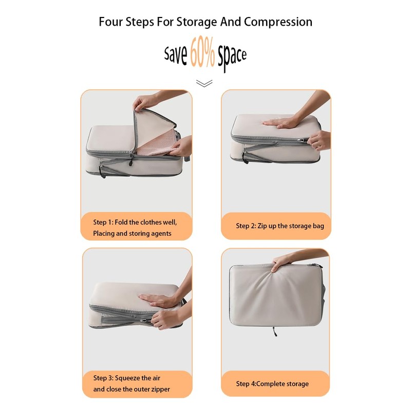 6-Pcs Compression Packing Cubes, light travel luggage organizer packaging bag,