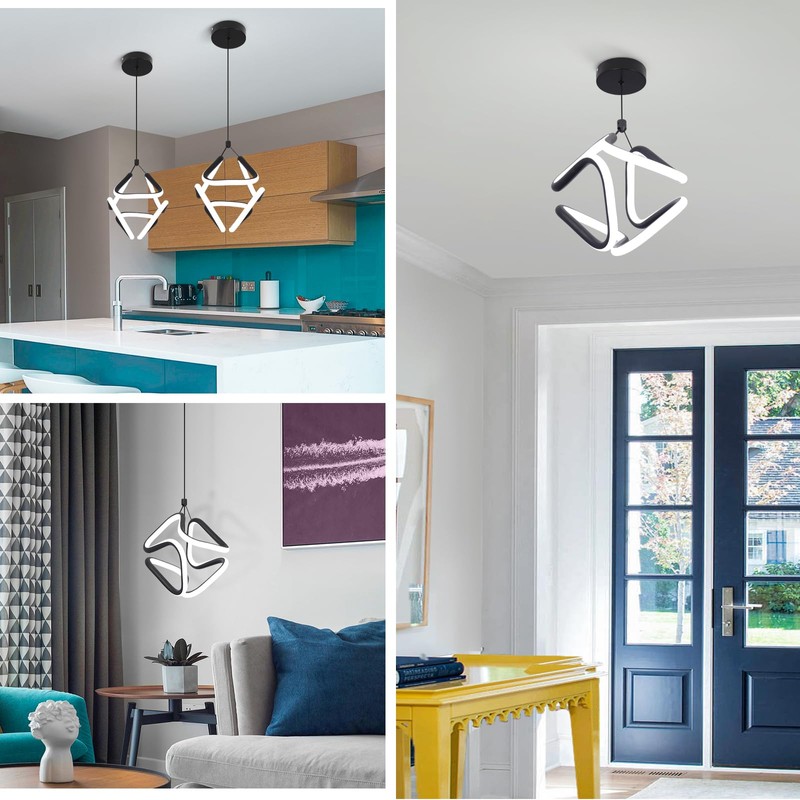 Vloitgol Black Led Pendant Light Fixtures,6000K Cool White Modern Pendant
