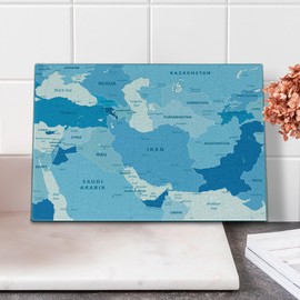Lunarable Globe Cutting Board, Modern Cold Winter Tones Illustrated World Map with Countries Classic Atlas Print, Decorative Tempered Glass Cutting and Serving Board, Small Size, White and Blue