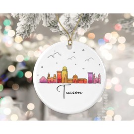 HKDesignGift Tucson City Ornament, Tucson City Christmas Ornament, Landmarks Xmas Ornament, Colorful City Skyline Graphic, New City Gifts for Christmas Printed on Both Sides