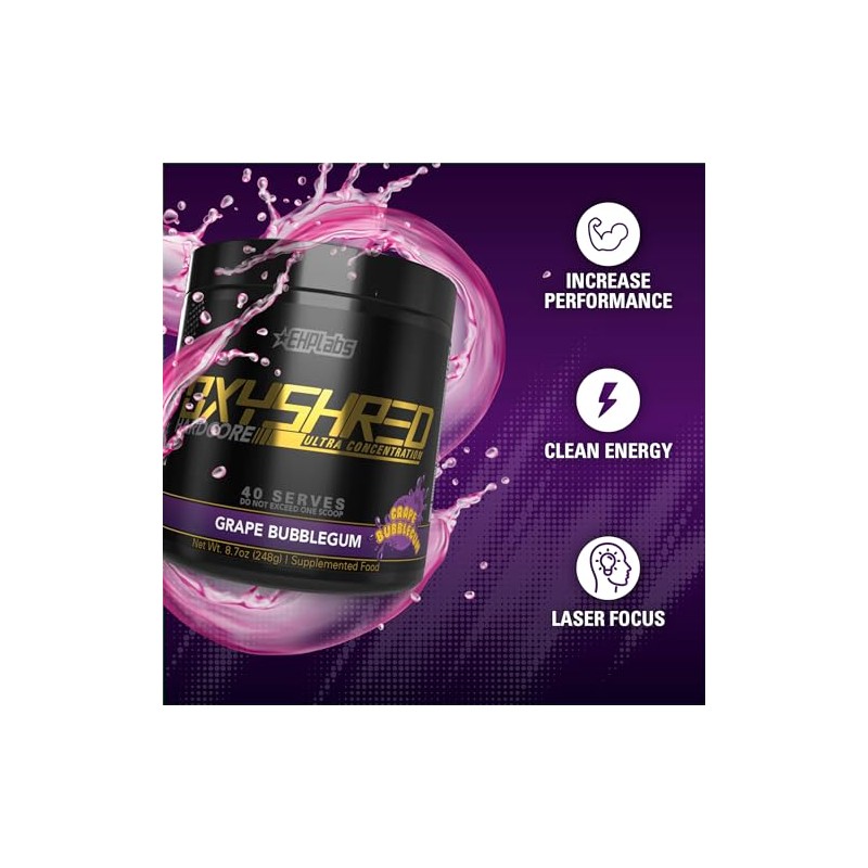 EHPlabs OxyShred Hardcore Polvo termogénico para preentrenamiento para triturar, polvo