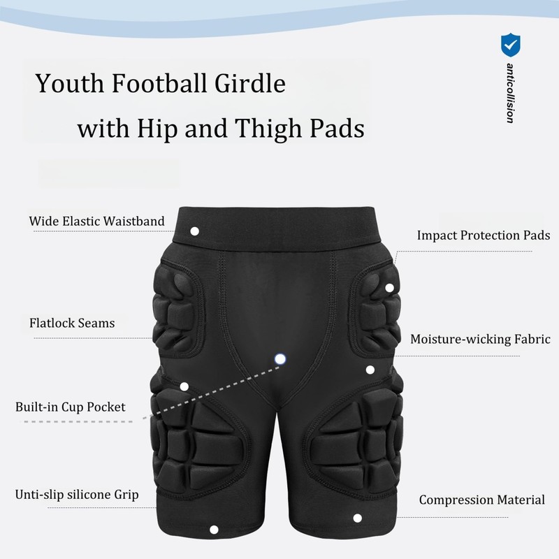 Topeter Youth Football Girdle with Hip and Thigh Pads, Protective