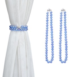 PEDOBO Magnetic Curtain Tiebacks, Faceted Disco Crystal Glass Beaded Curtain Tiebacks Drapery Shower Sheer Curtain Holdbacks Boho Farmhouse Home Decor (Blue)