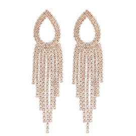 Lettarius Rhinestone Earrings for Women Teardrop Tassel Drop Dangle Statement Earrings Gold Sparkly Crystal Bridal Wedding Party Gift Jewelry