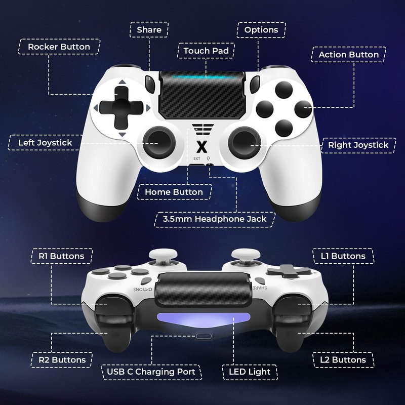 Effdrdfs Wireless Controller, Upgraded Controller Wireless for PS-4/Slim/PC, Bluetooth Gamepad