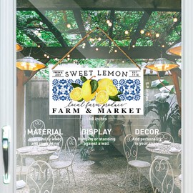 Farmhouse Kitchen Sign Decor, Sweet Lemon Farm & Market, Farmhouse Summer Sign for Home Porch Decor Kitchen Dining Room Rustic Summer Decoration for Home Office Bedroom Outdoor