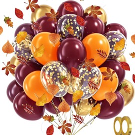 Fall Balloons/Maroon Orange Gold Balloons 40pcs 12inch for Fall Bridal Shower Birthday Party/Leaf Garlands Thanksgiving Decorations