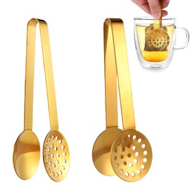Pack of 2 Tea Bag Press Tongs, Stainless Steel Tea Bag Dispenser Grabber Picker Accessories Premium Tea Bag Press Strainer Clip Gift for Tea Drinkers (Gold)