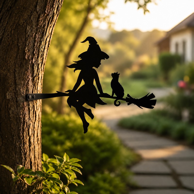Iron Witch & Cat Garden Stake for Outdoor Decor –
