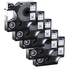 5-Pack 18482 A18482 Permanent Polyester Label Tape Compatible with Dymo Rhino 5200 4200 5000 6000 Label Maker, Black Print on White, 3/8" x 18'(9mm x 5.5m)