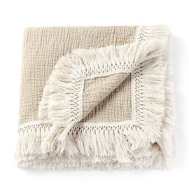 Aloonii Extra Large Baby Swaddle Blanket with Fringe | 100% Pure Cotton | Gorgeous Boho Blanket (Oat)