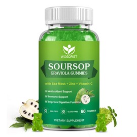 Soursop Graviola Gummies - 1800mg Soursop Leaves Extract Gummies with 200mg Sea Moss Extract for Antioxidant, Cell Support & Regeneration, Immune Support, Vegan, Apple Flavor - 60 Gummies