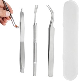 Stainless Steel Tick Remover, 3PCS Tick Removal Tool Set, Tick Hook Kit Includes Removal Tweezers, Shovel, for Animals, Humans, Dogs, Cats