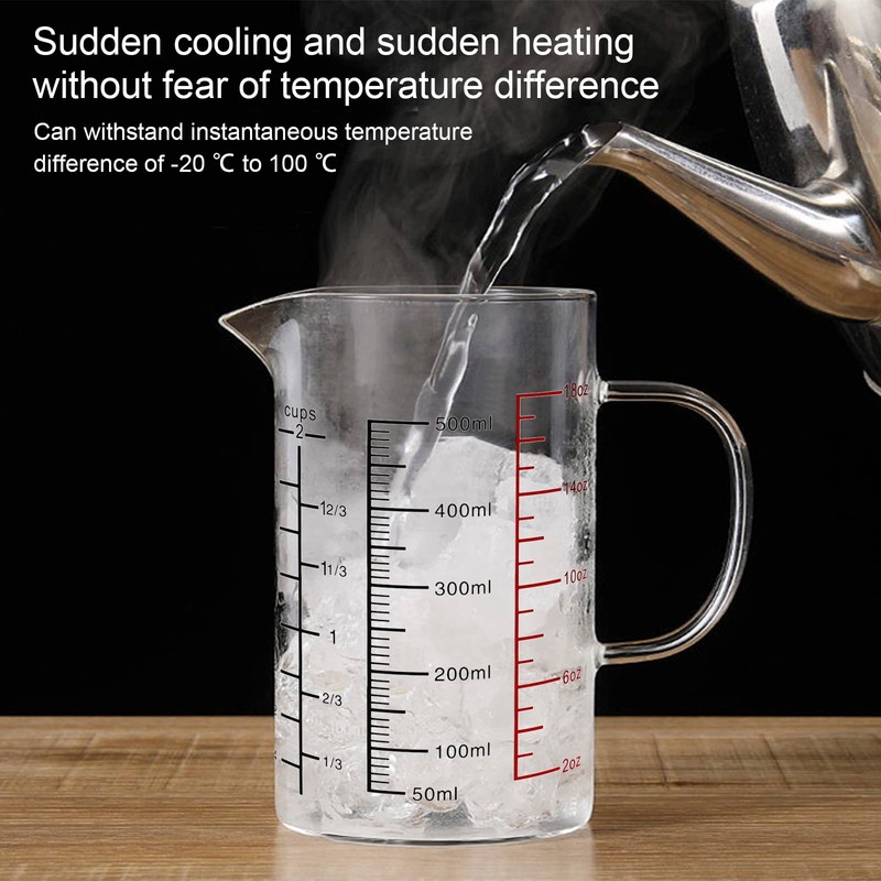 Glass Measuring Cup with Handle - 2 Cup, Ounce &