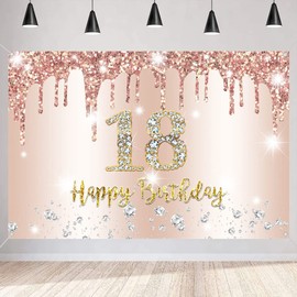 18th Birthday Girl Decoration, 18th Birthday Banner Rose Gold, 18th Birthday Fabric Sign Poster, Happy 18th Birthday Background Banner Girls Birthday Party Decoration