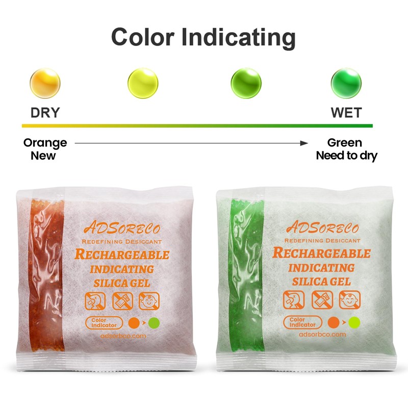 Adsorbco Rechargeable 200 Gram 2 Packs Desiccant, Indicating Silica Gel