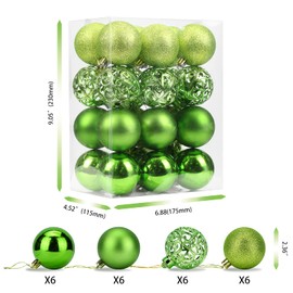 AMS Christmas Ball Pierced Trees Pendant Shatterproof Ball Ornament Seasonal Decorations Ideal for Xmas, Holiday and Party Widgets 60mm/ 2.36" (Green, 2.36‘’/24ct)