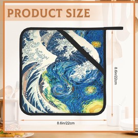 2 Pack Starry Night Great Waves Pot Holders for Kitchen Heat Resistant, Potholders for Kitchens Washable for Cooking & Baking & Microwave