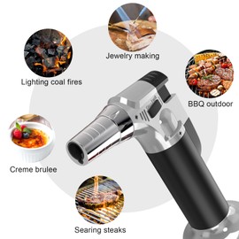 2 Pack Torch, Butane Torch Refillable, KitchenTorch for Cooking with Safety Lock & Adjustable Flame for BBQ, Creme Brulee, Baking, Crafts(Butane Gas not Included) (Red/Blue) (Black&Silver)