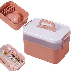 JforSJizT - Caja de transporte portátil de esmalte de uñas, secador de uñas, caja organizadora de almacenamiento de plástico con bandeja extraíble, soporte de caja de viaje para arte y cosméticos, lámpara de uñas, taladro de uñas, aceite esencial, naranj