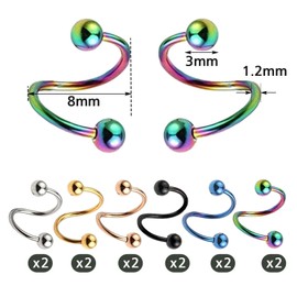 UDNFHL 6 Paar Spirallip -Nägel, Edelstahlschmuck, Perforierter Schmuck, Modischer Und Personalisierter Schmuck, Der Auf Nase, Ohren Und Lippen Verwendet Werden Kann.