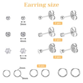 6PCS Ear Piercing Kit, Easy and Safe Self Ear Piercing Gun Kit with Silver Studs Earrings and Lodine Cotton Swabs, Disposable Self Piercer Tool with 6 Pairs Starter Earrings for Home Use