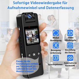 TANGMI Bodycam, 1080P HD & 120° Wide Angle Body Cam with 180° Rotating Lens, Automatic Night Vision & Motion Detection, Small Camera with Video and Audio Recording