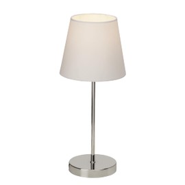 Lightbox Modern Bedside Lamp - 41 cm Height, Diameter 16 cm - Table Lamp with White Fabric Shade and Touch Switch - for Bedroom - E14, Max. 40 W - Made of Metal/Textile - in Chrome/White
