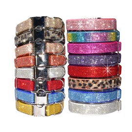 Handmade Real Rhinestone Dog Collars, 1000's of Color Options, Crystal Jeweled Dog Collars for Medium Large and Small Giant Dogs, Diamond Dog Collar, Bling Dog Collars (1" W x 12-17" L)