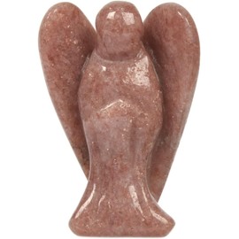 Bacatgem Natural Strawberry Quartz Healing Crystal Prayer Guardian Angel Statue,2 Inchs Carving Pocket Palm Stone Figurines Decoration