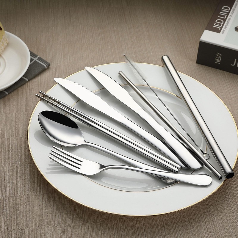 Utensilios de viaje portátiles (juego plateado)