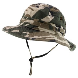 Armycrew Washed Cotton Camouflage Twill Chin Cord Hunting Hat - Safari - L