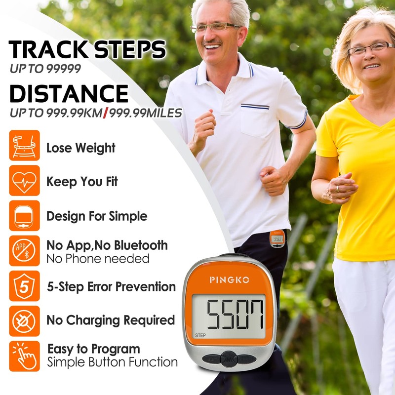 PINGKO Outdoor Multi-Function Portable Sport Pedometer Step/Distance/Calories/Counter Orange