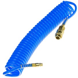 Compressed Air Spiral Hose SP-PU 5 m, Compressed Air Hose 5/8 mm Made of PU, Max. Pressure 10 Bar, with Kink Protection and Quick Coupling, Suitable for Pneumatic Tools