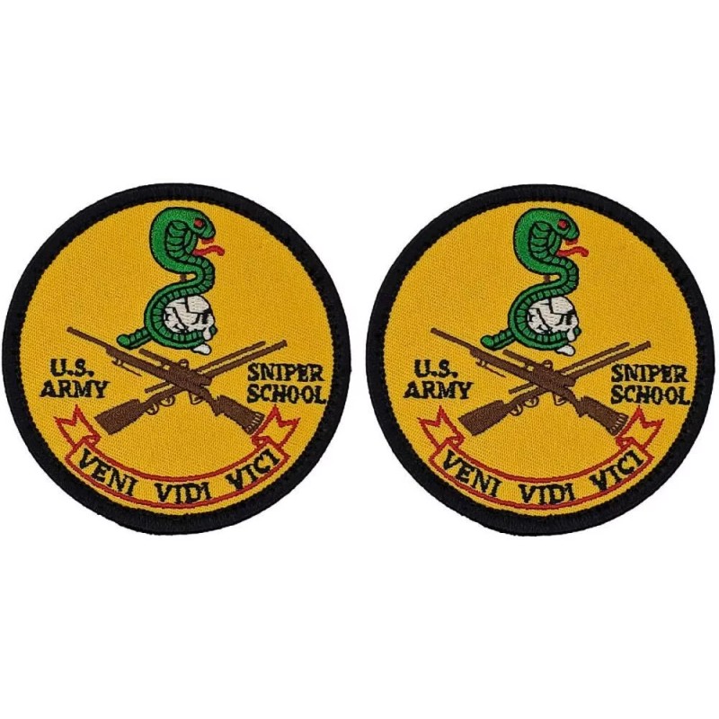 ARMY SNIPER SCHOOL EMBROIDERED MORALE PATCH | 2PC Hook Backing