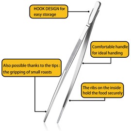 JETKONG 2 Pieces Extra-Long Tweezer Tongs 12-Inch Stainless Steel Tweezers Chef Tweezers
