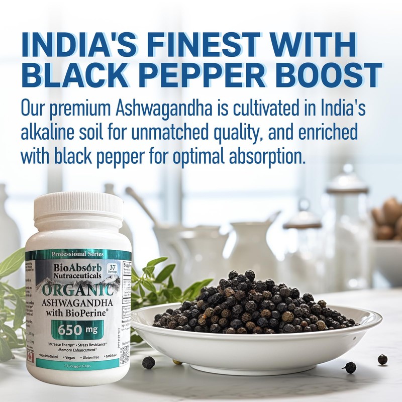 Organic Ashwagandha Supplement 650mg, 18-Day Supply, 75 Count