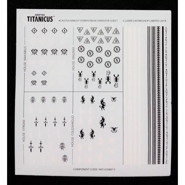 Games Workshop Acastus Porphyrion Transfer Sheet Adeptus Titanicus Knight Warhammer