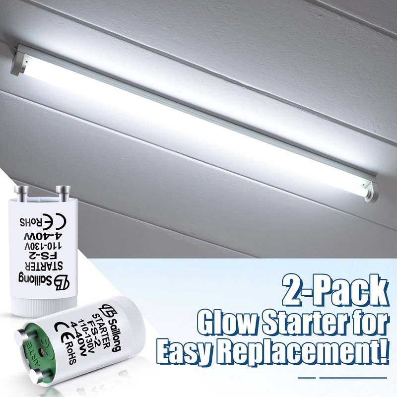 Saillong 2 Pack White Fluorescent Starter for Use with 4-40W